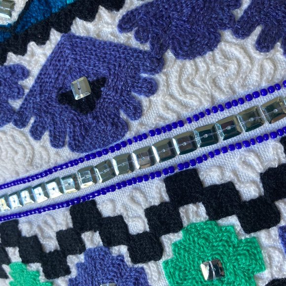 Steve Madden Jarya Blue Green Embroidered Studded Handbag - Picture 6 of 8